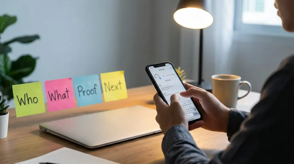person typing a short Instagram bio on a phone