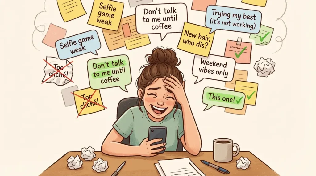 process of writing Funny Instagram Captions